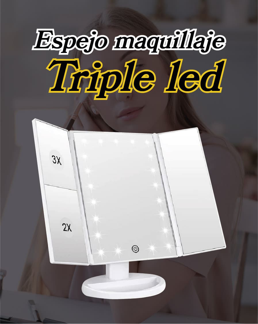 Espejo de maquillaje triple led
