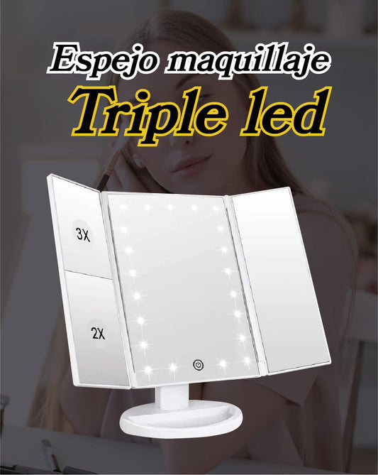 Espejo de maquillaje triple led